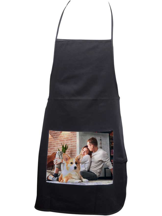 Custom printed black apron with pocket