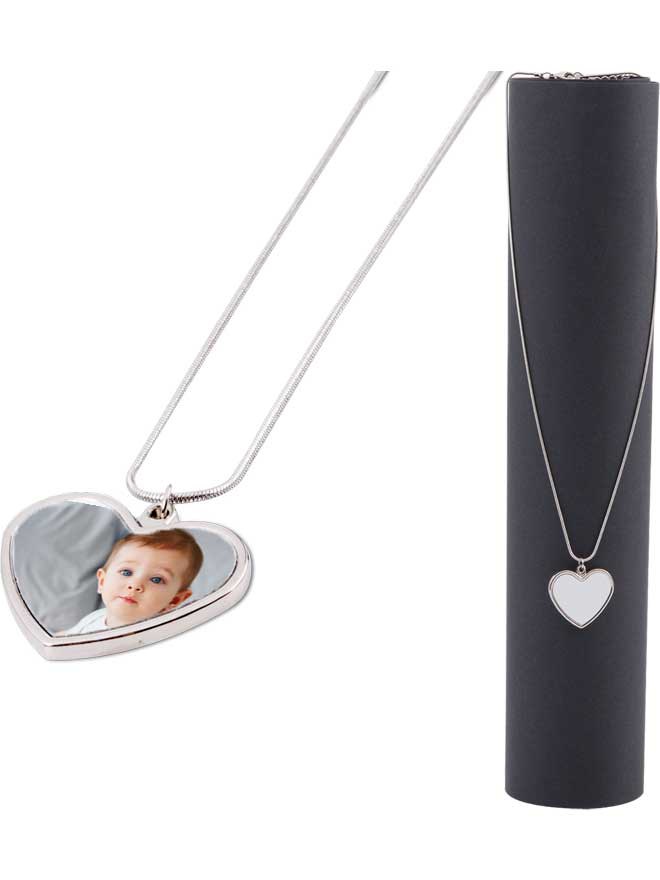 Custom printed silver heart necklace